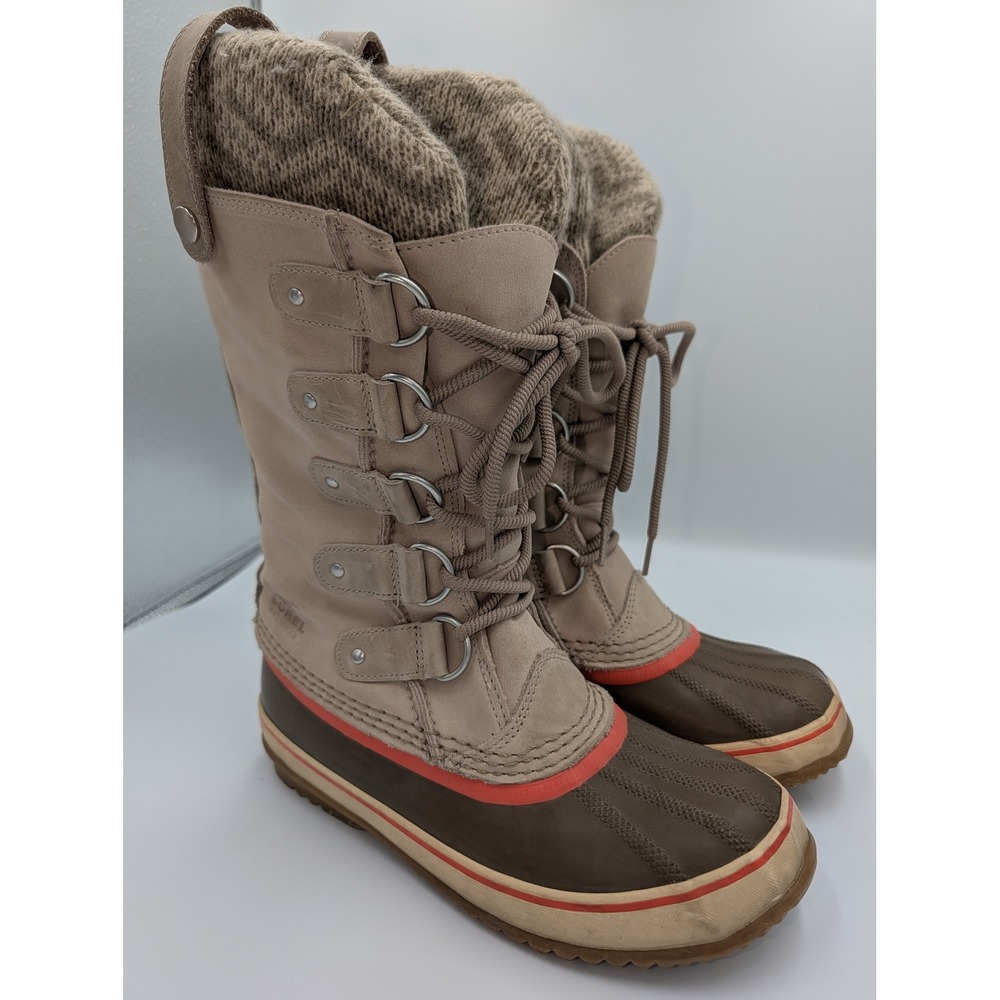 Sorel Joan of Arctic Waterproof Winter Boots Tan Brown Suede Knit Women's 7